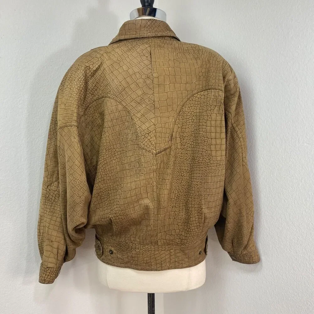 Vintage 80/90 Winlit Brown Leather Bomber Jacket Small Grunge Distress Punk Rock